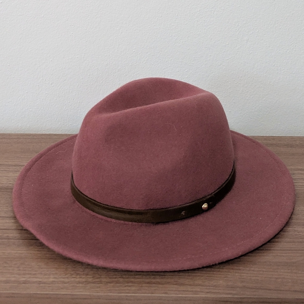 Free People Wythe Leather Band Felt Wool Hat Metal Stud Pink One Size - Picture 2 of 9